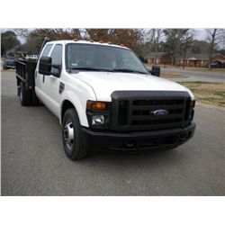 2008 FORD F350XL CREW CAB FLATBED, S/N 1FDWW36R08EA43473, 6.4L DIESEL, A/T, A/C, STEEL FLATBED BODY 