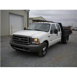 2003 FORD F350XL CREW CAB FLATBED, S/N 1FDWW36P33ED27753, 6.0L DIESEL, A/T, A/C, STEEL FLATBED BODY 