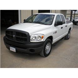 2009 DODGE R2500 CREW CAB PICKUP, S/N 3D7KR28T59G552486, V8 GAS, A/T, A/C, BED COVER, 67,636 MILES