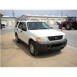 2003 FORD EXPLORER 4X4, S/N 1FMZU72K43ZB50627, V6 GAS, A/T, A/C, 66,634 MILES