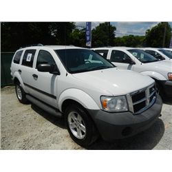2008 DODGE DURANGO 4X4, S/N 1D8HB38N28F148272, V8 GAS, A/T, A/C, 66,321 MILES