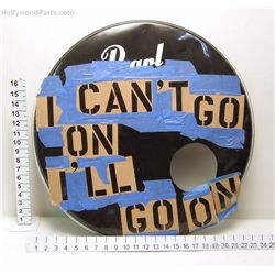 BANDSLAM (GAELAN CONNELL) BASS DRUMHEAD I CANT GO ON STENCIL ATTACHED