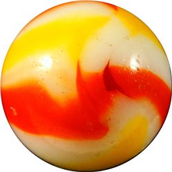 Marbles: Lot 30. Peltier Glass. NLR Ketchup & Mustard. 5/8". NM 8.6.