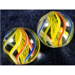 Marbles: Lot 36. 2 Swirls. Latticinio Core. Matched Pair. 11/16". Mint 9.5.