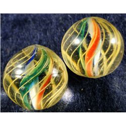 Marbles: Lot 37. 2 Swirls. Divided Core. Matched Pair. 5/8". Mint 9.7.