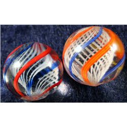 Marbles: Lot 38. 2 Swirls. Latticinio Core. 11/16". Mint 9.7 & Mint- 9.1.
