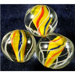 Marbles: Lot 40. 3 Swirls. Solid Core. 11/16". Mint 9.8 & Mint- 9.1.