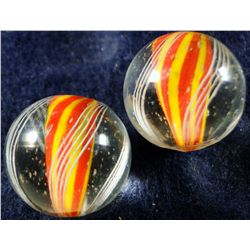 Marbles: Lot 41. 2 Swirls. Solid Core. Matched. 11/16". Mint 9.6.