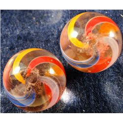 Marbles: Lot 42. 2 Swirls. Coreless. Matched. 11/16". Mint 9.8.