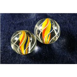 Marbles: Lot 45. 2 Swirls. Solid Core. Matched Pair. 11/16". Mint 9.7.