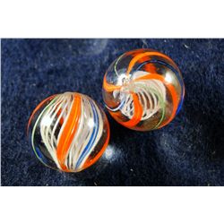 Marbles: Lot 47. 2 Swirls. Latticinio Core. Matched Pair. 11/16". Mint 9.8.