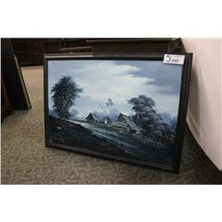 ASIAN FRAMED ARTWORK (SOME CANVAS DAMAGE)