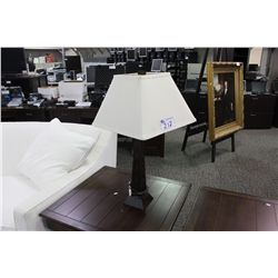 WOODEN TABLE LAMP WITH BEIGE CANVAS SHADE