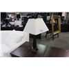 Image 1 : WOODEN TABLE LAMP WITH BEIGE CANVAS SHADE