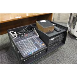 LOT OF PA EQUIPMENT INCLUDING JBL MIXING BOARD PLUS 2 MICROPHONES