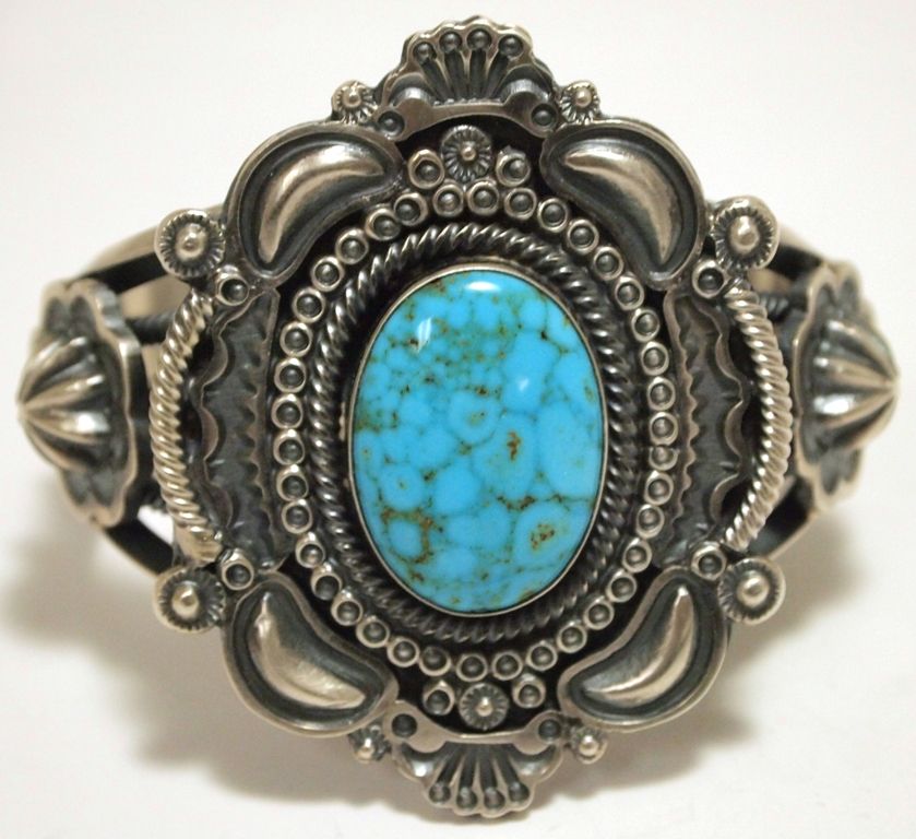 Old Pawn Navajo Kingman Turquoise Sterling Silver Cuff Bracelet ...