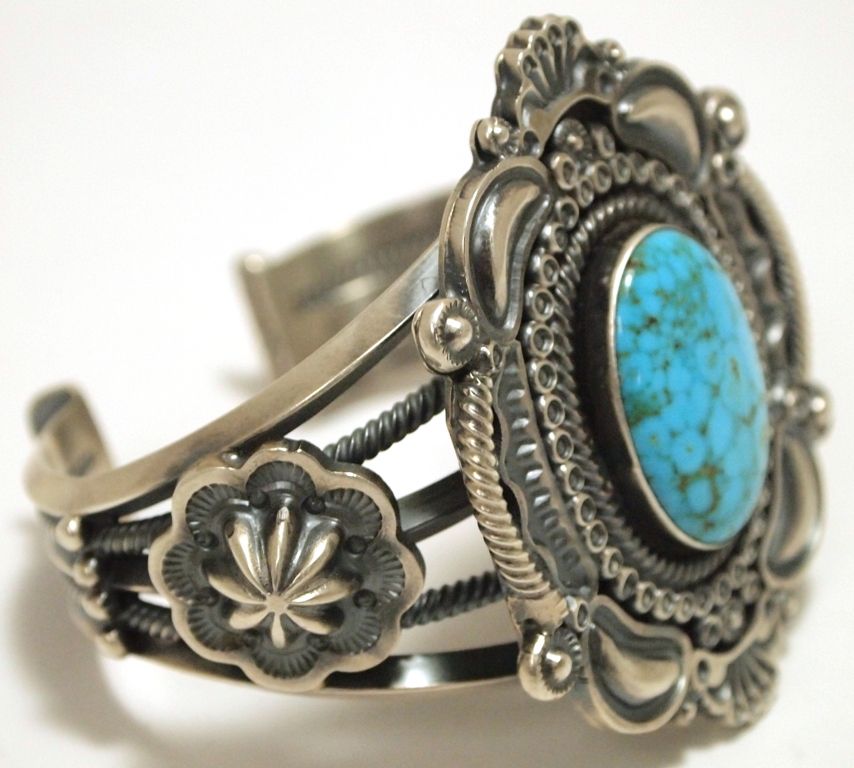 Old Pawn Navajo Kingman Turquoise Sterling Silver Cuff Bracelet ...