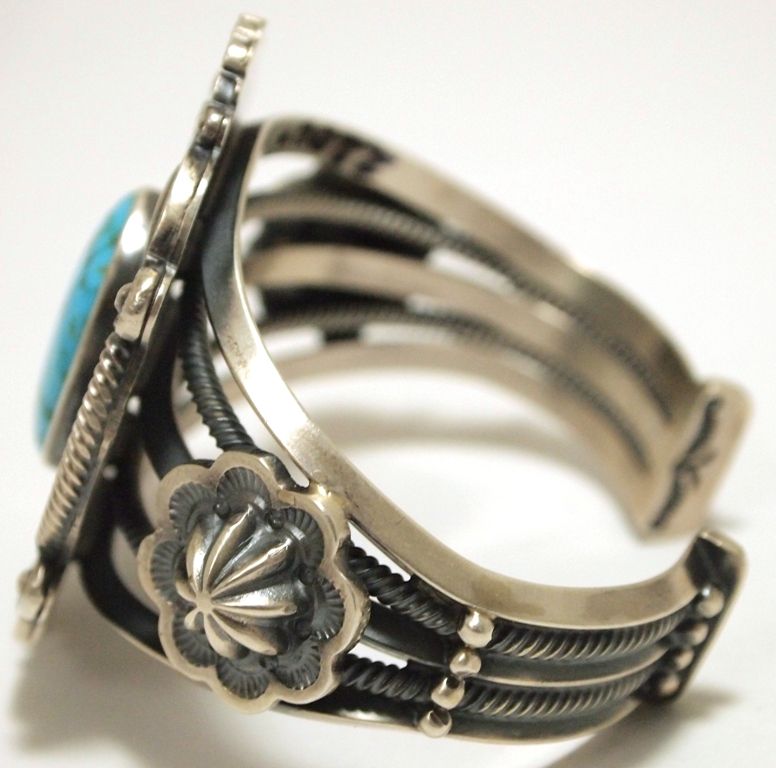 Old Pawn Navajo Kingman Turquoise Sterling Silver Cuff Bracelet ...