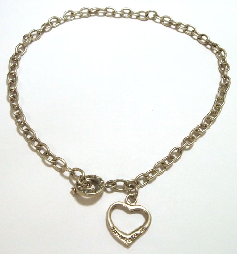 Old Pawn Sterling Silver .925 Heart Link Necklace Tiffany & Co. 16.5" 35.4g