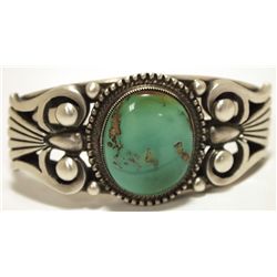 Old Pawn Navajo Green Fox Turquoise Sterling Silver Cuff Bracelet - Calvin Martinez