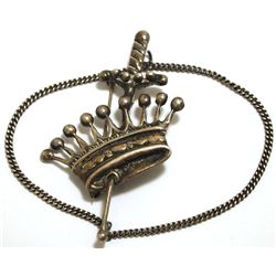 Old Pawn Sterling Silver Crown & Sword Pin with Chain - Rohner
