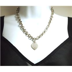 Old Pawn Sterling Silver .925 Heart Link Necklace - Tiffany & Co. - 17.5" 79.4g