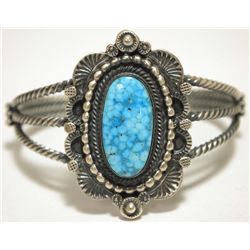 Old Pawn Navajo Kingman Turquoise Sterling Silver Cuff Bracelet - Wallace Yazzie, Jr