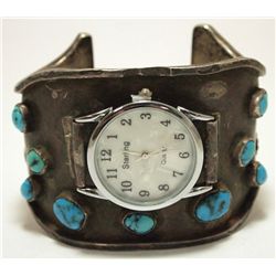 Vintage Old Pawn Navajo BROKEN Turquoise Sterling Silver Cuff Bracelet Men's Watch