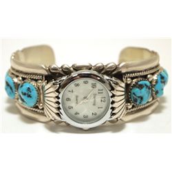 Old Pawn Zuni Sleeping Beauty Turquoise Sterling Silver Cuff Bracelet Women's Watch - Robert & Berni