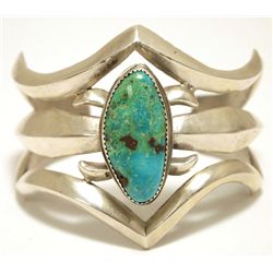 Old Pawn Navajo Morenci Turquoise Sterling Silver Sand Cast Cuff Bracelet - WMH