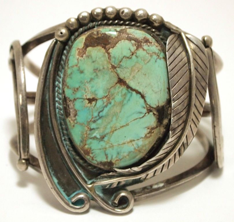 Vintage Old Pawn Navajo Lone Mountain Turquoise Sterling Silver Cuff ...