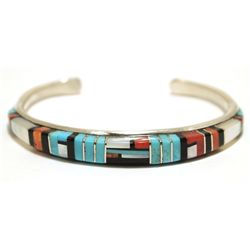 Zuni Multi-Stone Inlay Sterling Silver Cuff Bracelet - E Eustace - 16.8g
