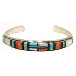 Zuni Multi-Stone Inlay Sterling Silver Cuff Bracelet - E Eustace - 16.3g