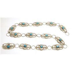 Vintage Old Pawn Navajo Sleeping Beauty Turquoise Sterling Silver Link Belt