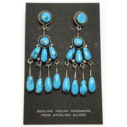 Old Pawn Zuni Sleeping Beauty Turquoise Sterling Silver Post Earrings - Robert & Bernice Leekya