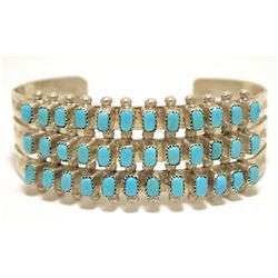 Old Pawn Zuni Turquoise Needlepoint Sterling Silver Cuff Bracelet - D. Peina