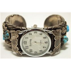 Vintage Old Pawn Navajo Turquoise Sterling Silver Cuff Bracelet Men's Watch