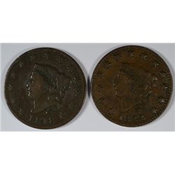 1818 FINE & 1822 VF LARGE CENTS