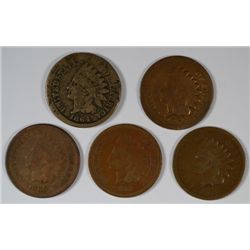5- INDIAN HEAD CENTS (64 CN, 64 BR, 65,73,74) GOOD
