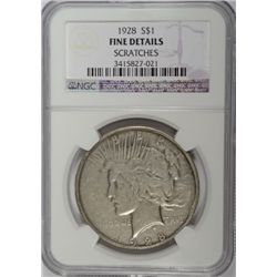 1928 PEACE DOLLAR NGC FINE SCRATCHES