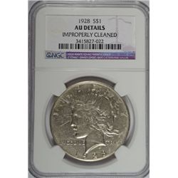 1928 PEACE DOLLAR NGC AU CLEANED