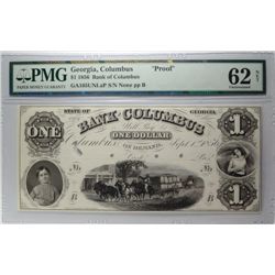1856 $1 BANK OF COLUMBUS, GA PROOF NOTE PMG 62
