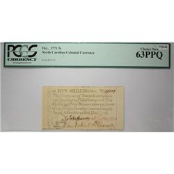 1771 S SHILLINGS NORTH CAROLINA COLONIAL CURRENCY PCGS 63 PPQ