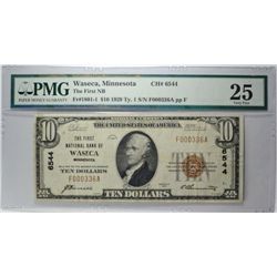 1929 $10 NATIONAL WASECA, MN #6544 PMG 25