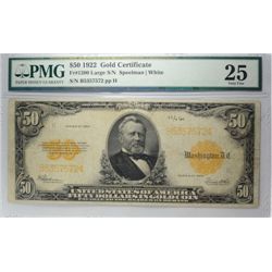 1922 $50 GOLD CERTIFICATE PMG 25