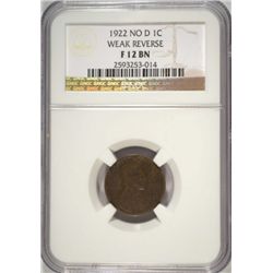 1922 NO D LINCOLN CENT NGC FINE 12