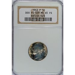1943 P JEFFERSON NICKEL DOUBLE DIE OBVERSE NGC MS 65 FULL STEPS! RARE!
