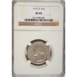 1932-D WASHINGTON QUARTER NGC XF-AU45!