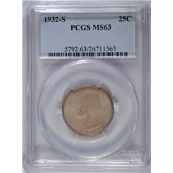 1932 S WASHINGTON QUARTER PCGS MS 63 TONED