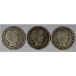 1901-O VG, 1904-O VG, 1905-O GOOD BARBER HALF DOLLAR